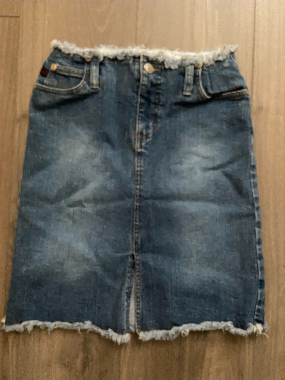 Y2K VINTAGE  FRAYED HEM SKIRT DENIM SKIRT